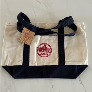 Trader joes blue and cream tote bag
